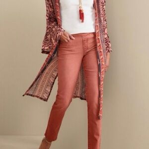 Soft Surroundings Ultimate Straight Leg Full‎ Length Pull On Jeans Pink Medium